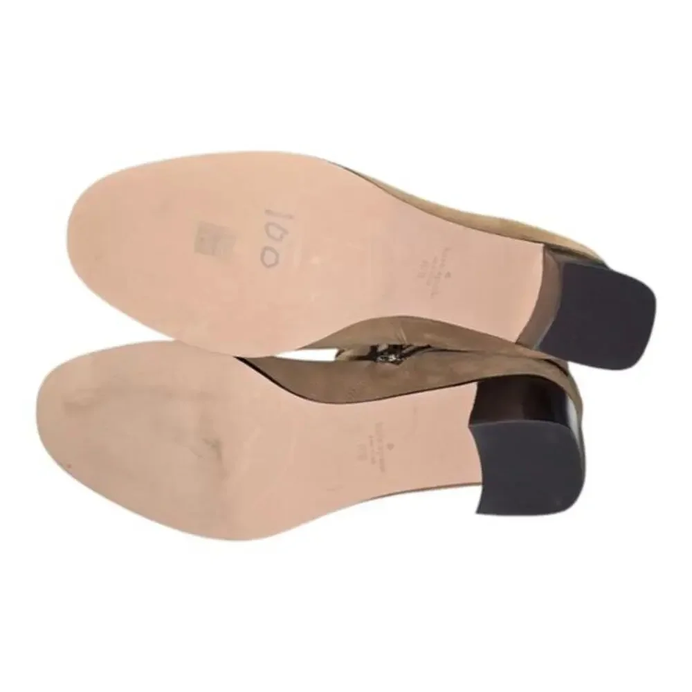 Kate Spade Suede Ankle Boots Tan Brown Block Heel Buckle Charm Booties 10 new‎